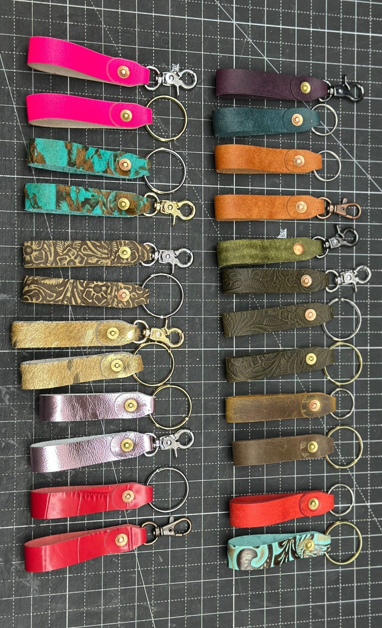 Handmade Leather Keychains by Main Street Collective: Colorful full-grain leather designs, durable everyday carry.