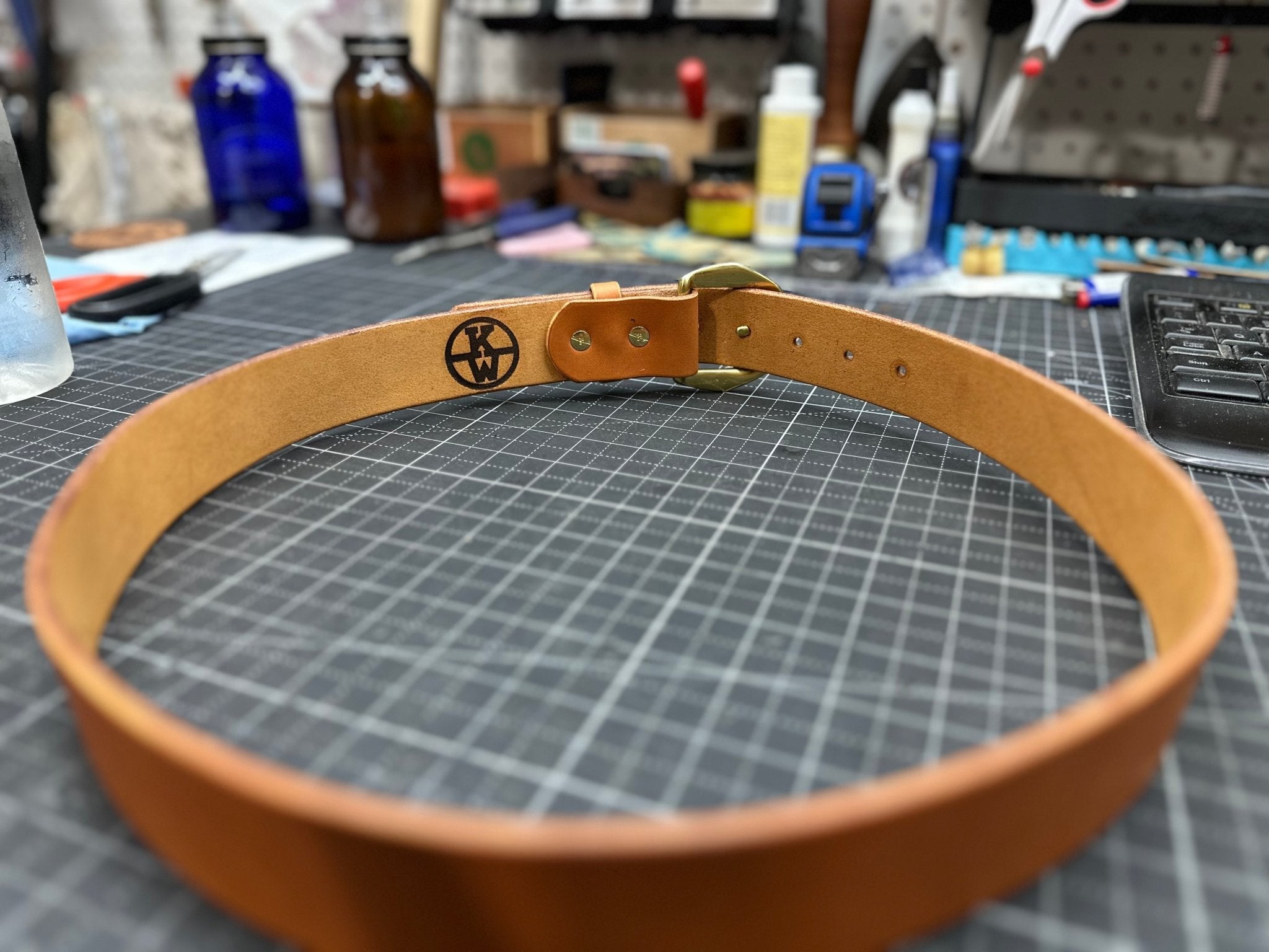 Handmade Leather Belt - Main Street Collective: Custom Fit, Full Grain, KW Logo, Heavy Duty Buckle. Shop Now!