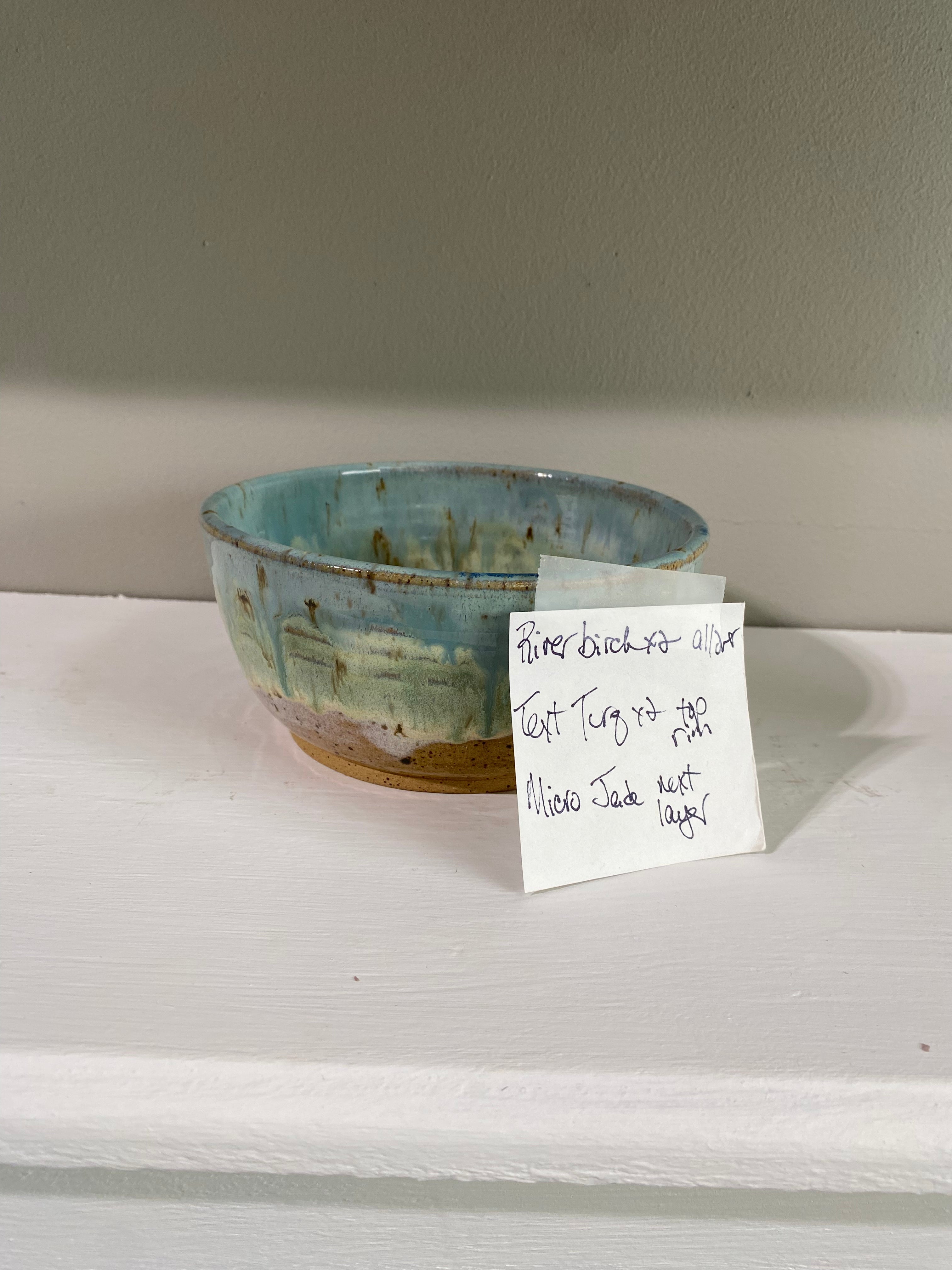 Handmade pottery bowl with River Birch glaze from Main Street Collective pottery glazes.