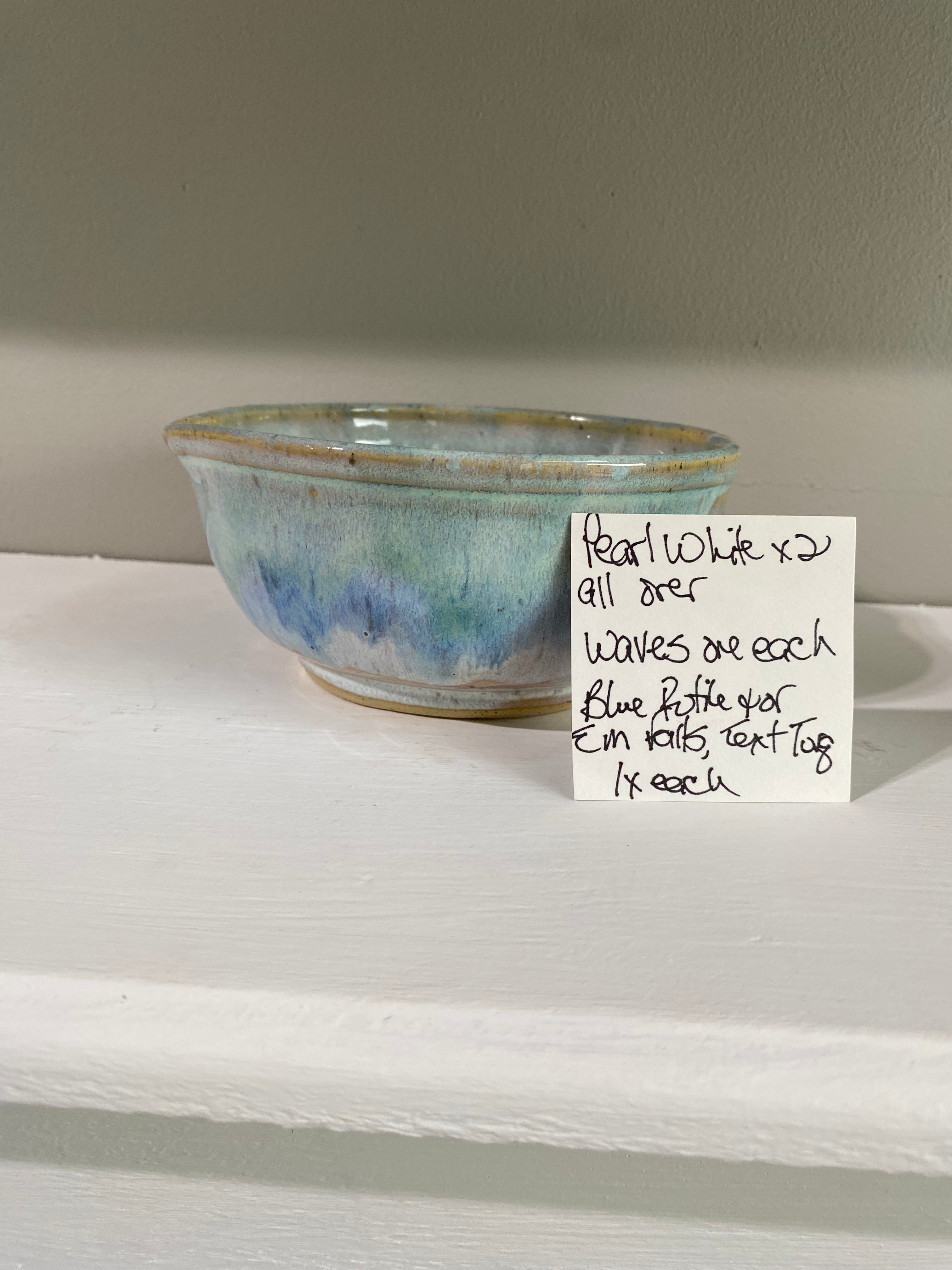 Ceramic Bowl Pottery Glaze: Pearl White & Blue Waves - Main Street Collective