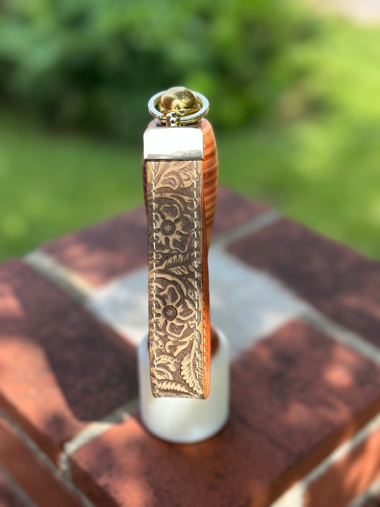 Handmade Floral Tooled Leather Keychain - Main Street Collective - Durable Full Grain Keyring Accessory
