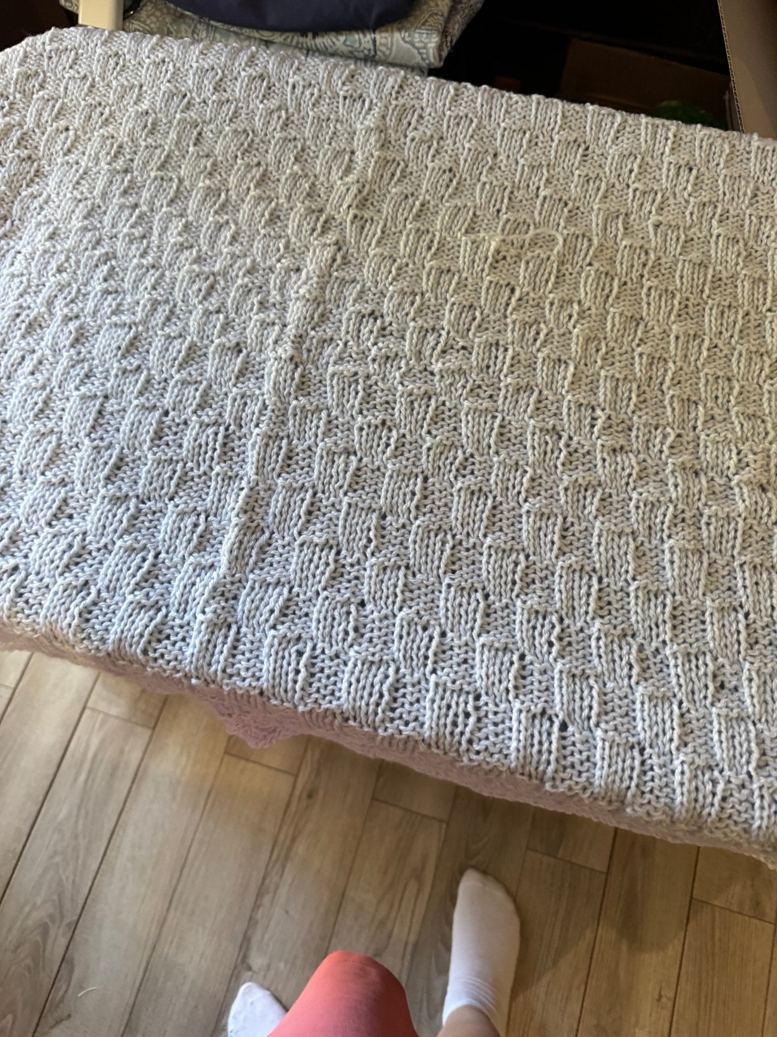 Hand Knitted Baby Blanket: Basketweave Pattern, Light Blue - Main Street Collective