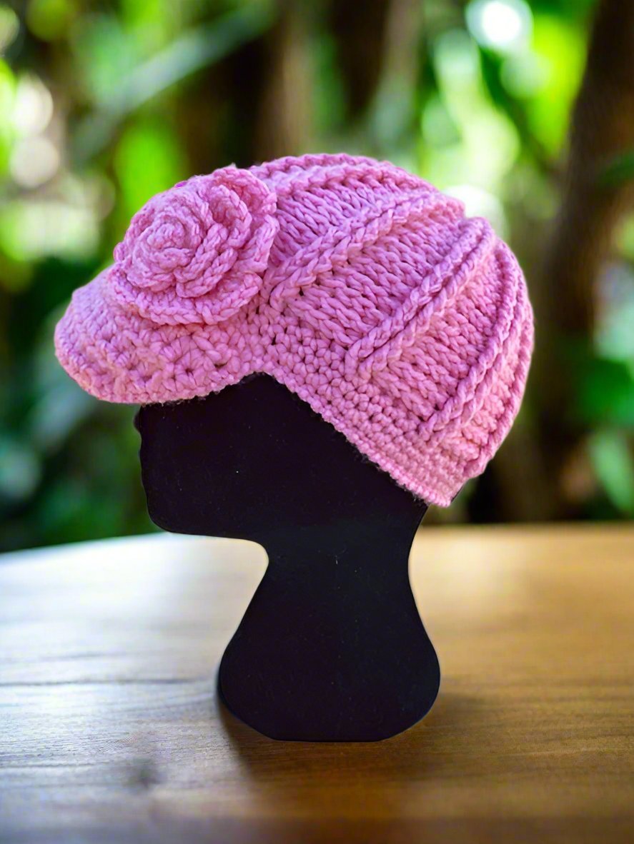Handmade Crochet Pink Flower Hat: City Girl Style - Warm Winter Cap by Main Street Collective