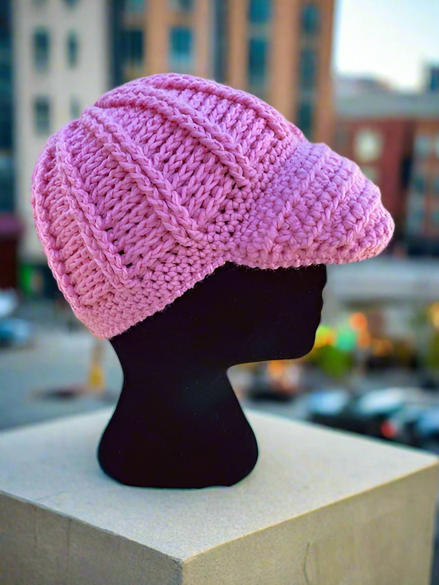 Handmade Pink Crochet City Girl Hat with Flower Detail - Winter Fashion, Chemo Headwear
