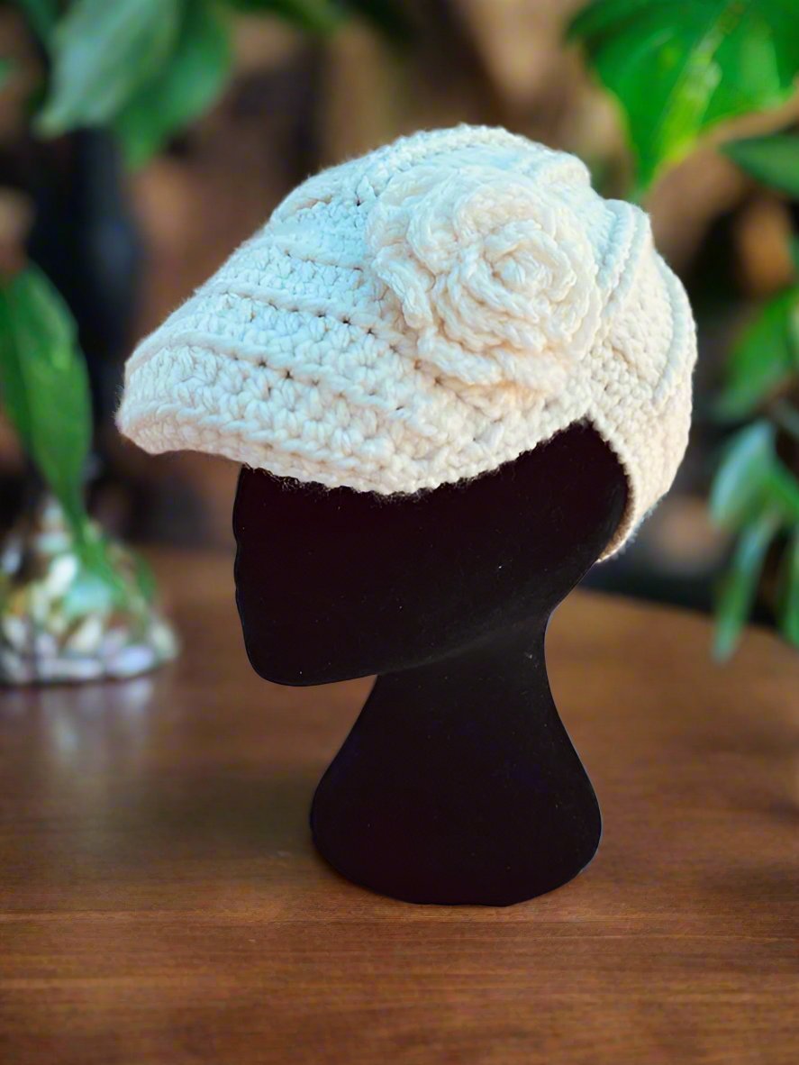 Handmade Crochet City Girl Flower Hat: Unique Winter Fashion & Chemo Headwear