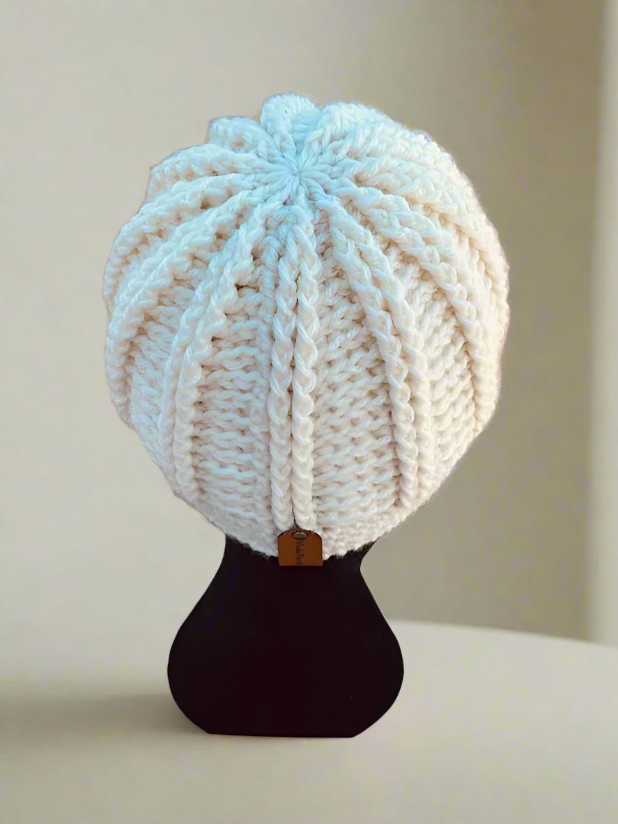 Handmade Crochet Ivory Flower Hat - City Girl Style Winter Beanie - Shop Main Street Collective