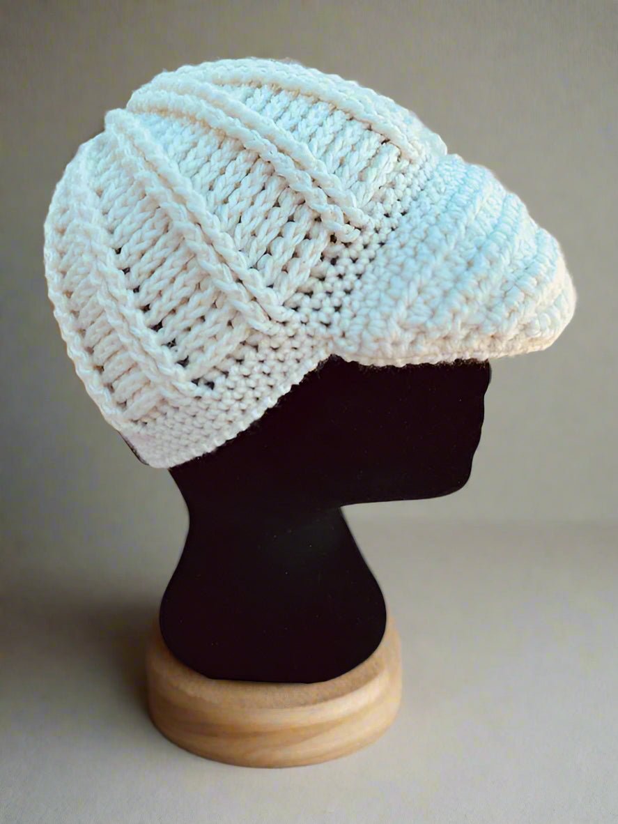 Handmade Crochet Newsboy Cap - Knitted Hat for Women - Winter Fashion Accessory - Cream White