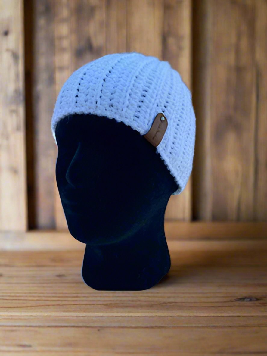 Handmade Crochet Ribbed Beanie Winter Cap - White knitted beanie for men or women by Main Street Collective