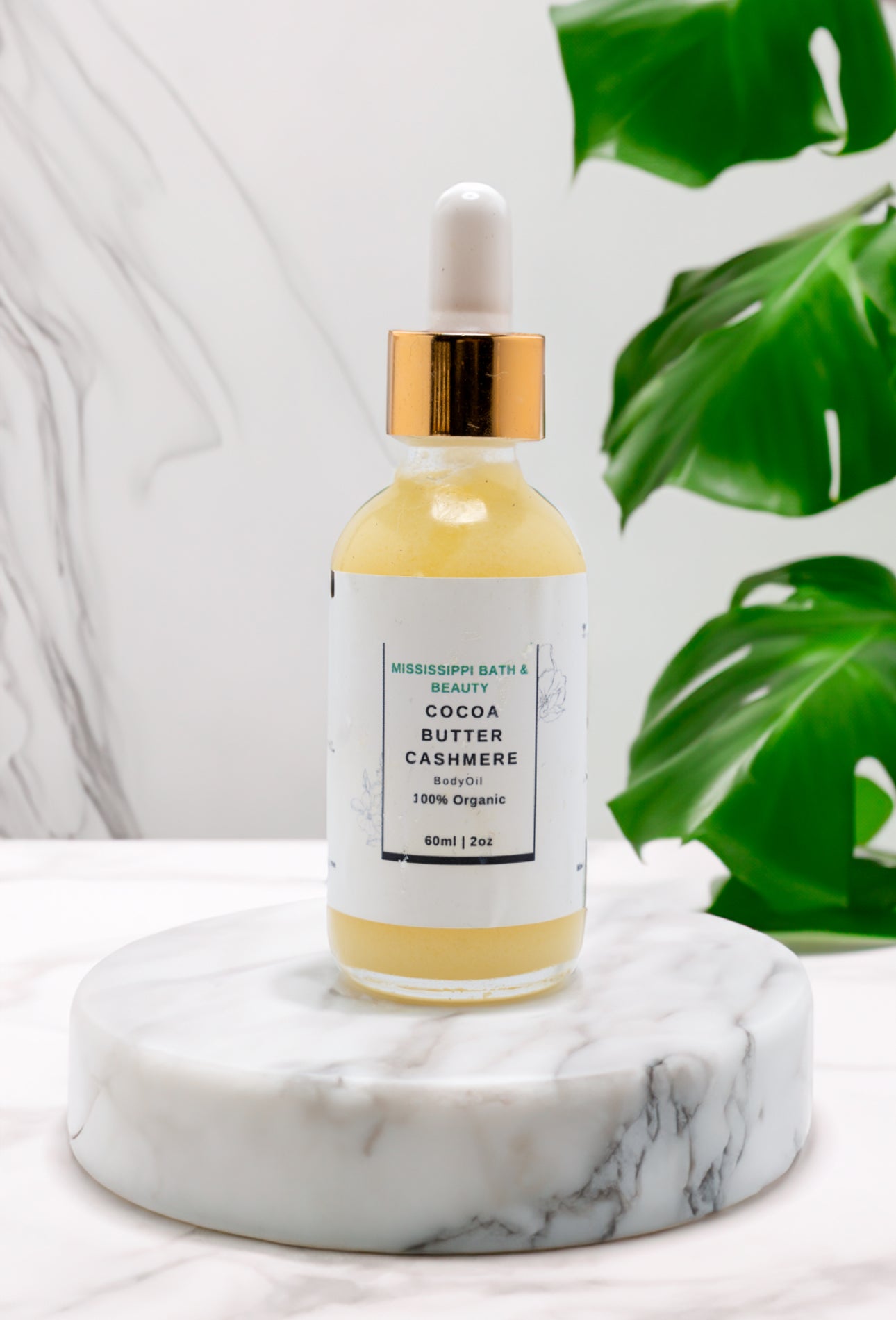 Cocoa Butter Cashmere Body Oil: 100% Organic Skincare by Mississippi Bath & Beauty. Hydrating, Luxurious, and Scented with Warmth.
