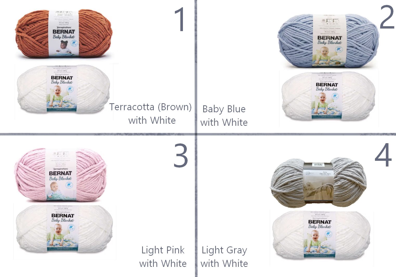 Bernat Baby Blanket Yarn: Terracotta, Blue, Pink, Gray & White. Soft Chunky Yarn for Crochet & Knit Baby Blankets