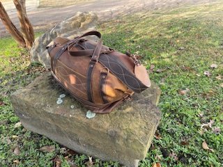 Handmade leather weekend duffel bag by Main Street Collective. Custom large travel bag.