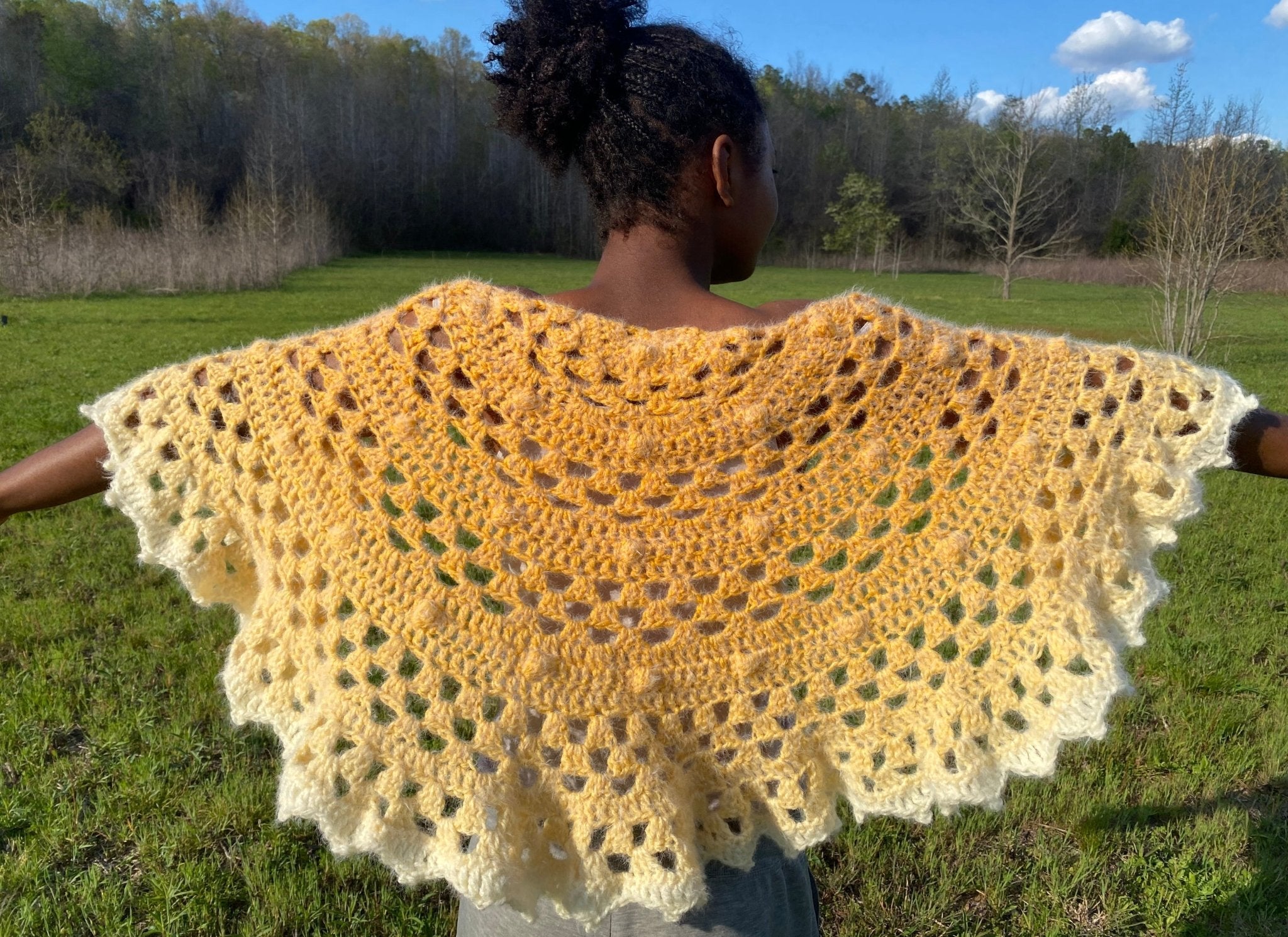 Handmade Crochet Sun Shawl: Ombre Orange to White Lacy Design - Main Street Collective