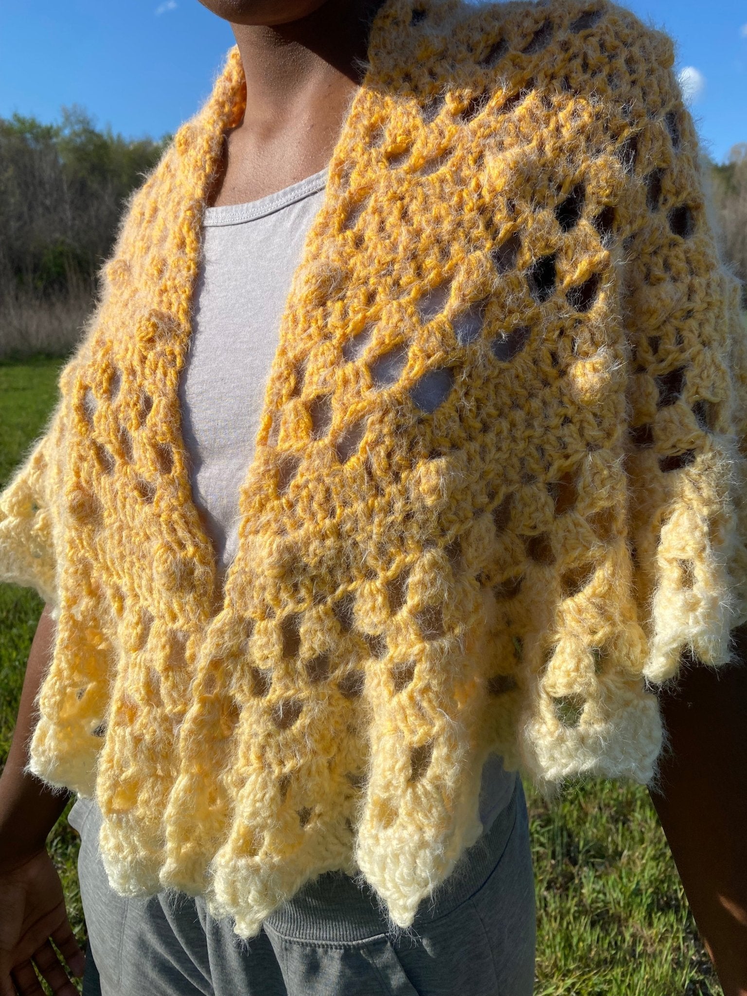 Handmade Crochet Sun Shawl: Lightweight, Orange Ombre - Main Street Collective. Shop now!