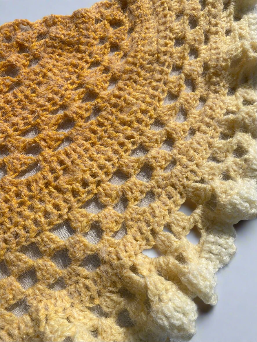 Handmade Crochet Ombre Shawl: Orange to White, Lacy Knit Design