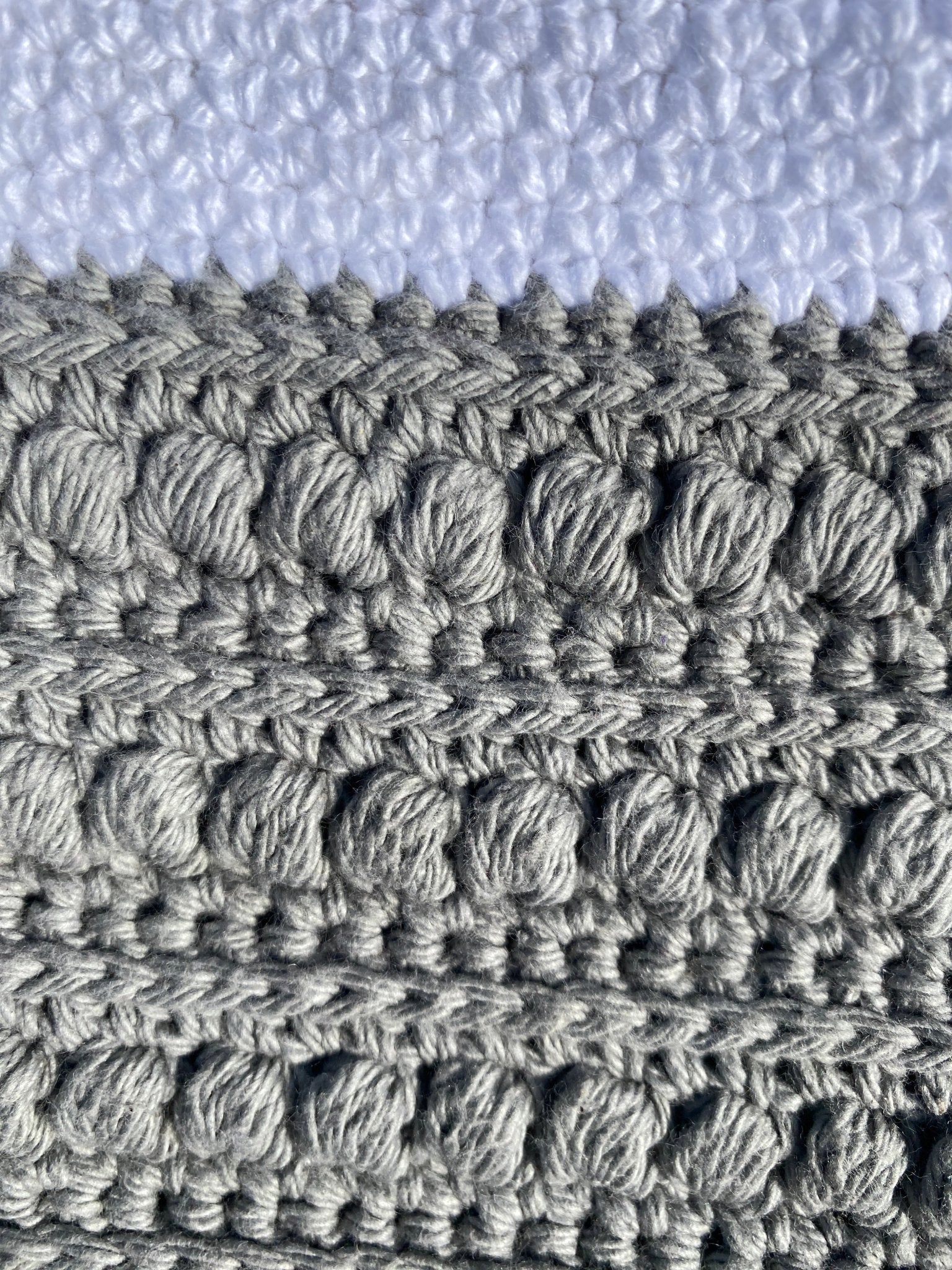 Handmade Crochet Tote Bag, Two-Tone Grey & White, Bobble Stitch, Main Street Collective