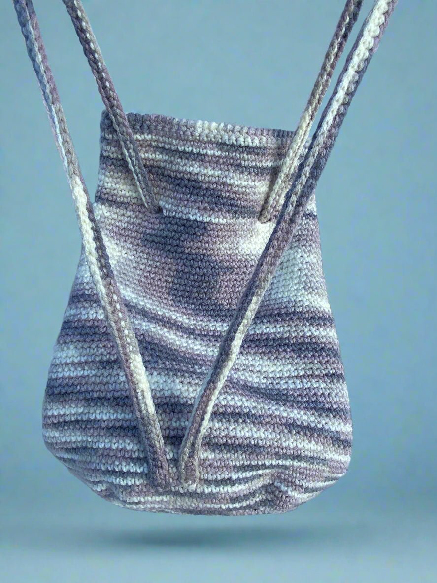 Handmade Crochet Backpack: Zebra Stripe Drawstring Bag, Convertible Shoulder Bag by Main Street Collective