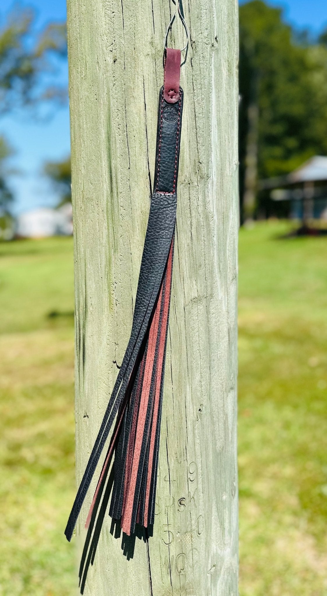Handcrafted Leather Flogger - Black & Maroon - Main Street Collective - Handmade Leather Adult Novelty