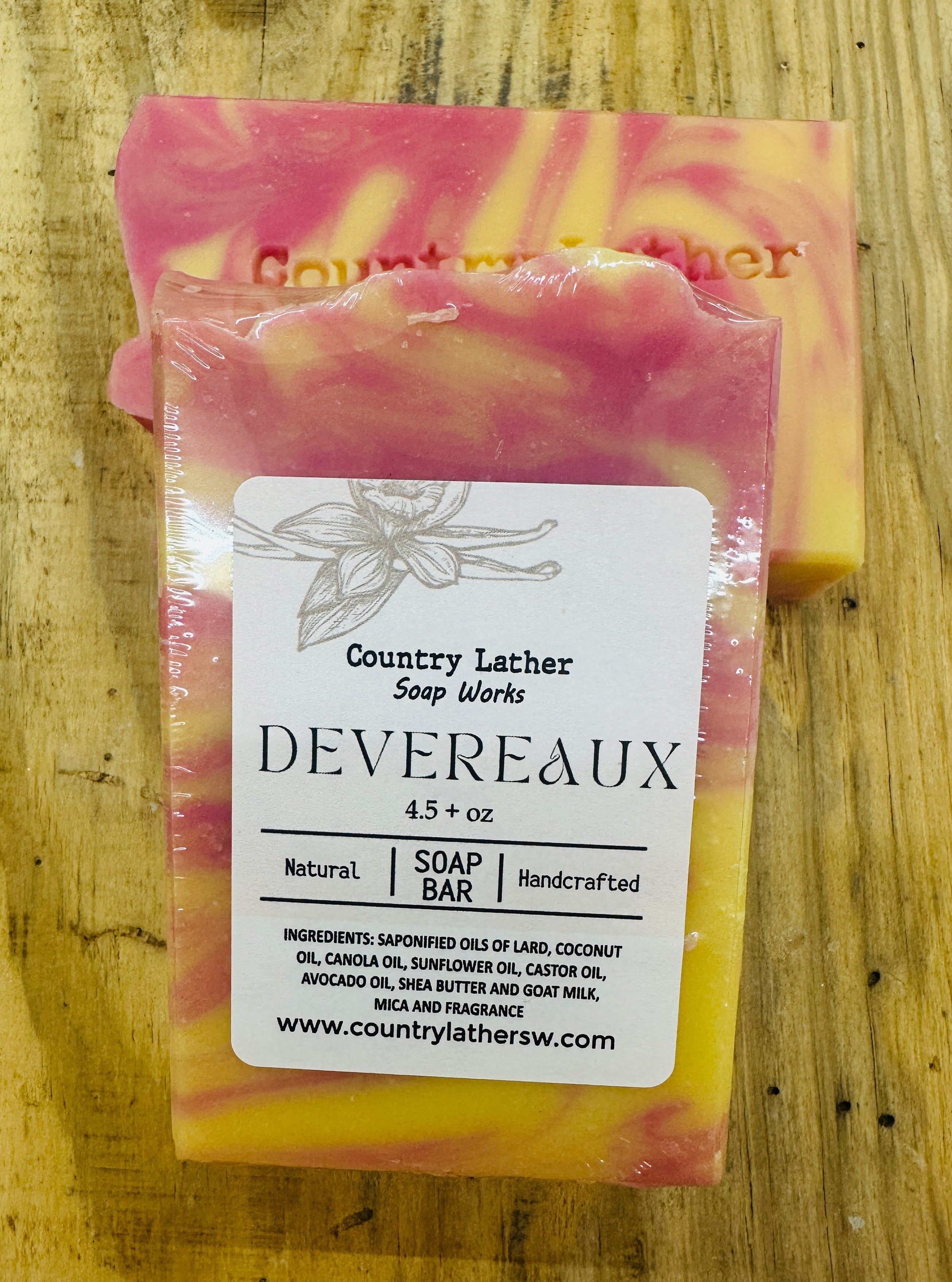 Country Lather DEVEREAUX Soap Bar: Natural, Handmade Soap with Lard, Coconut Oil, and Fragrance