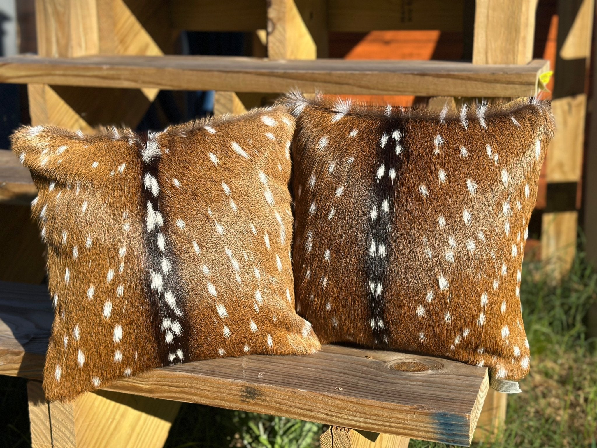 Axis Deer Hide Pillows, Rustic Home Decor, Custom Handmade Cushions, Spotted Deer Fur Pillows