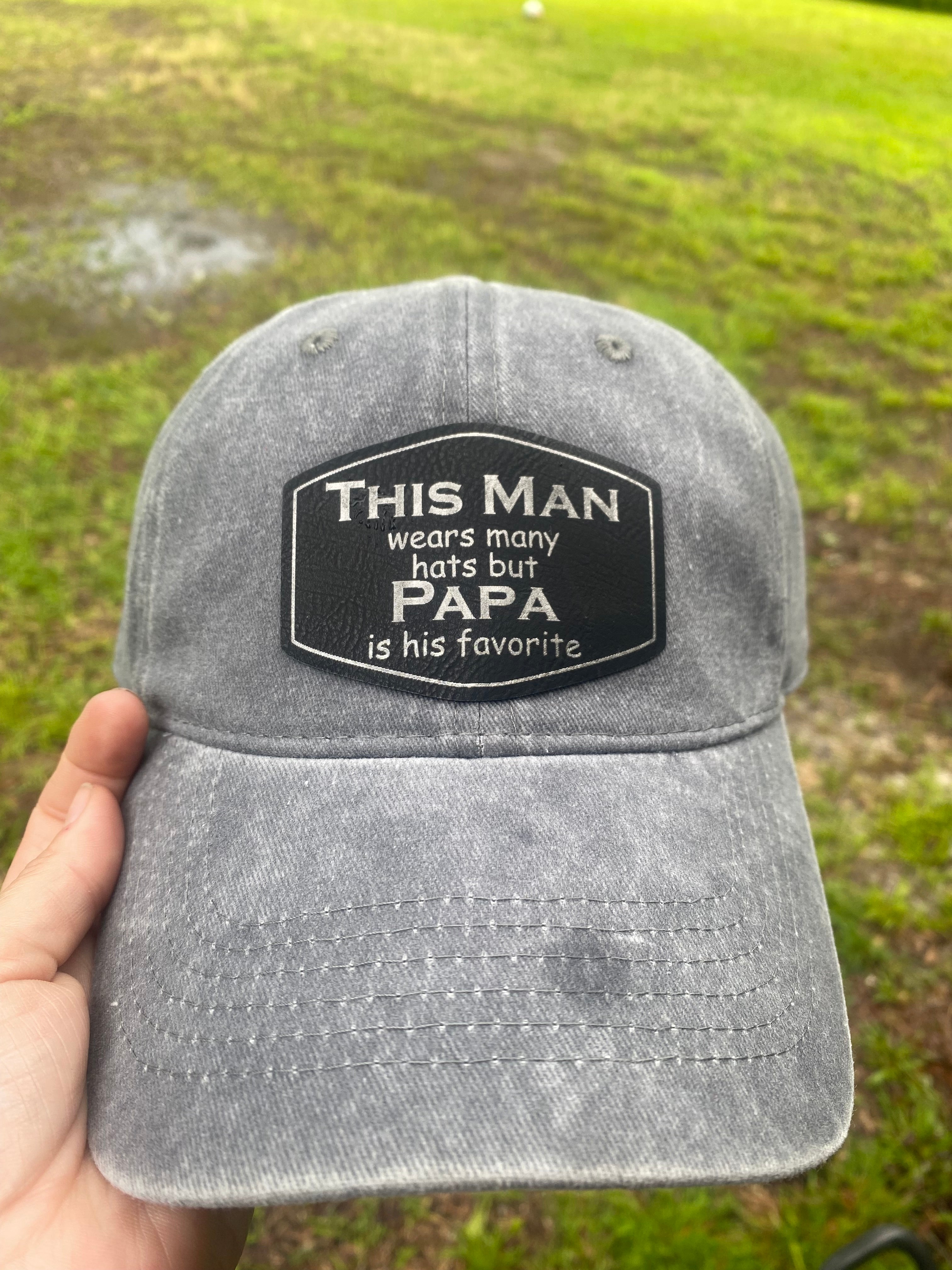 "This Man Wears Many Hats" Custom Name Hat - Personalized Leatherette Patch Hat