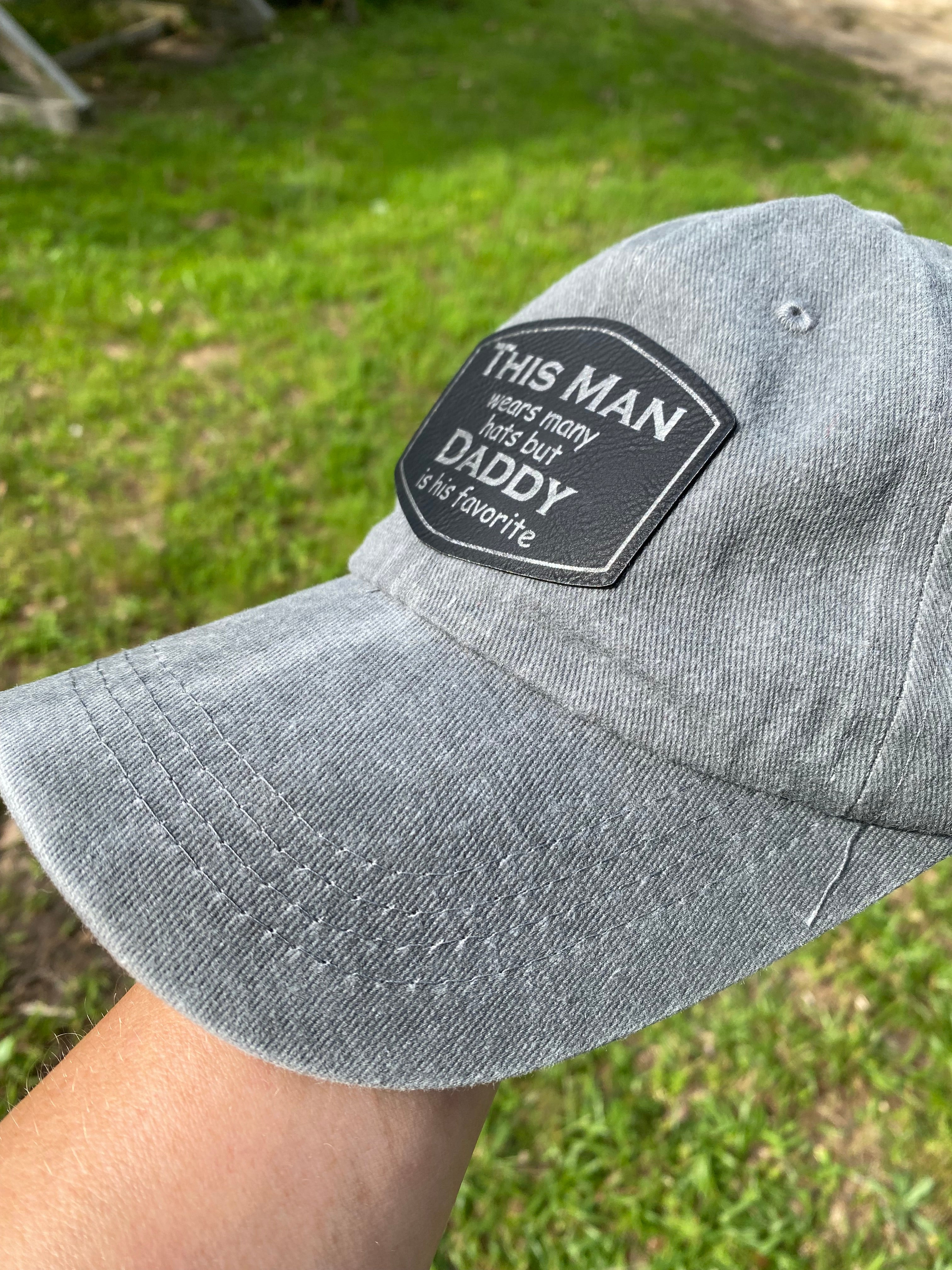 "This Man Wears Many Hats" Custom Name Hat - Personalized Leatherette Patch Hat