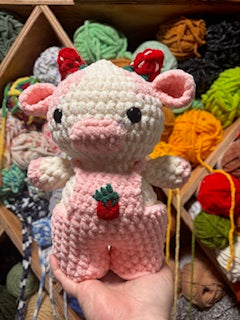 Strawberry Cow - Handmade Crochet Cow Plush Farm Animal Toy