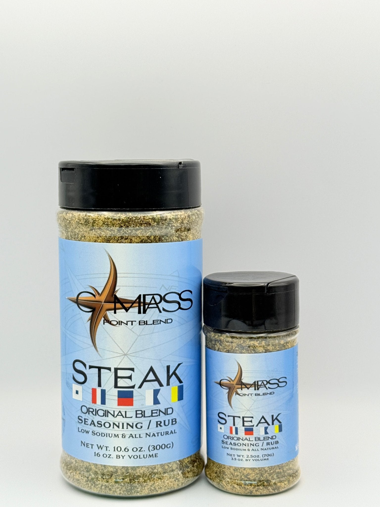 Compass Point Steak Seasoning Blend: Original, Low Sodium, All Natural. Two Sizes Available.