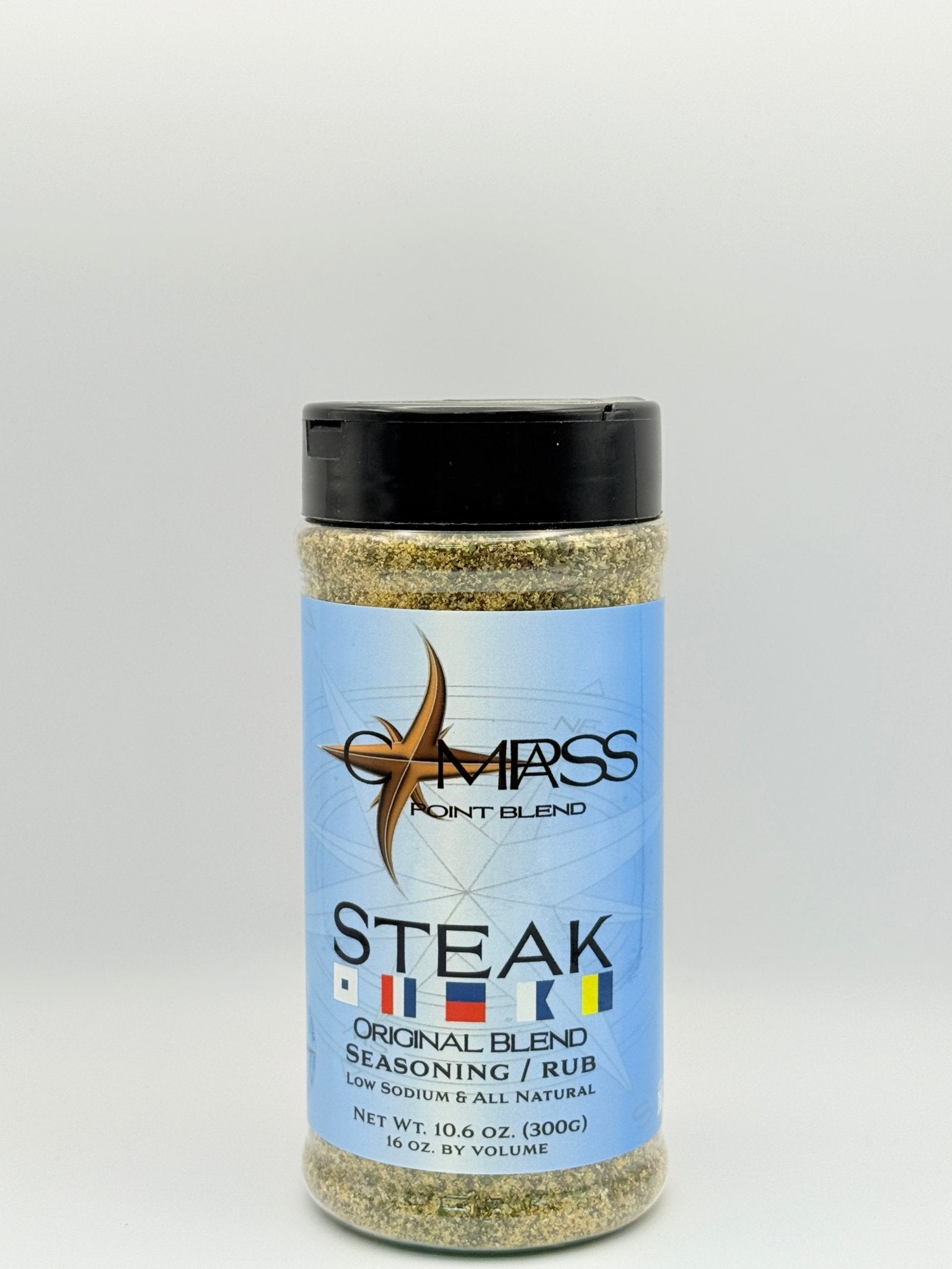 Compass Point Steak Seasoning Blend: Original blend, low sodium, all-natural steak rub.