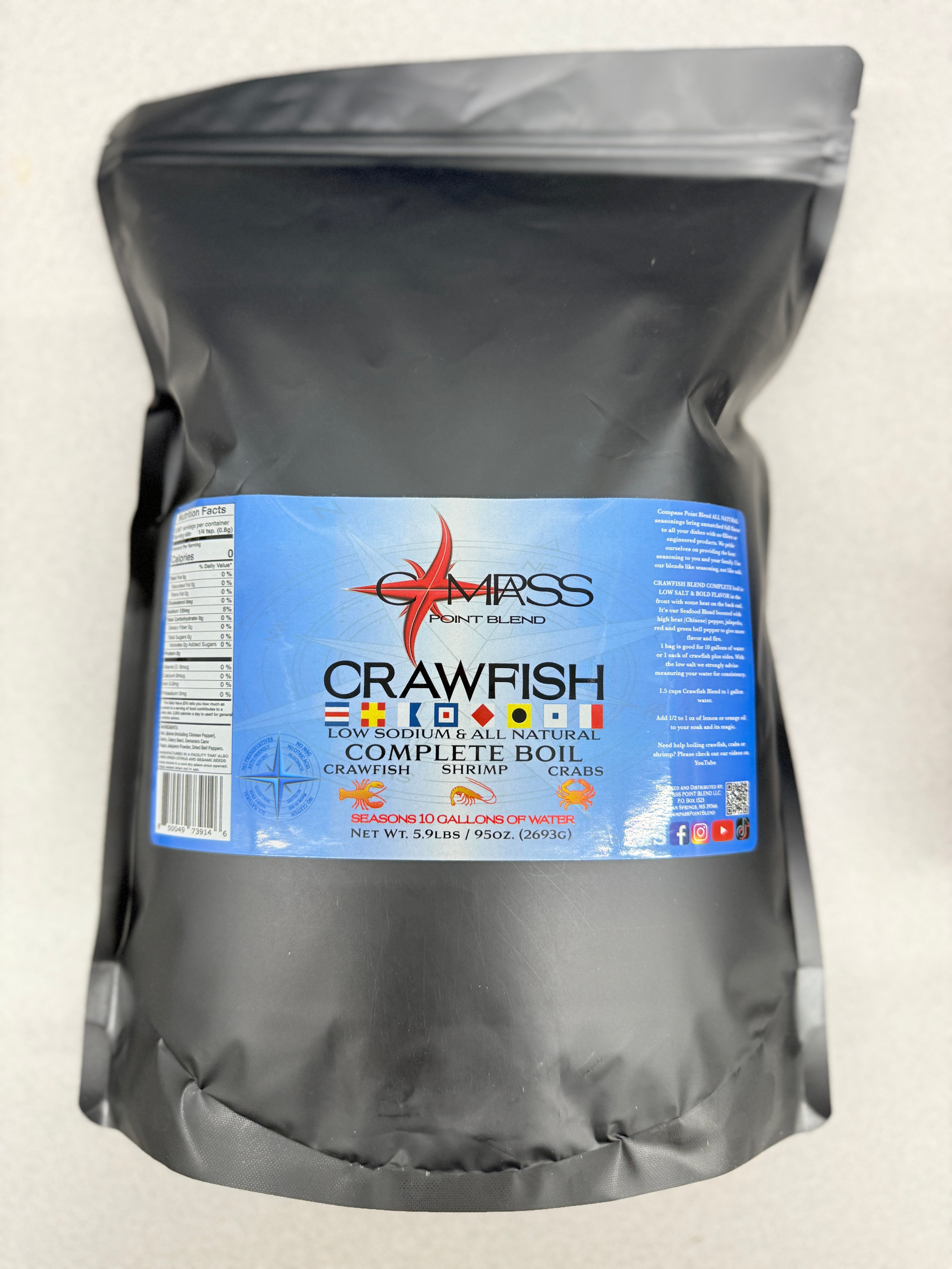 Compass Point Crawfish Boil: Low Sodium, All Natural Complete Boil for Crawfish, Shrimp & Crabs. Seasons 10 Gallons of Water!