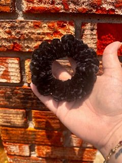 Black Velvet Crochet Scrunchie - Handmade in Mississippi by Klassy Krafts: Gentle Hair Tie