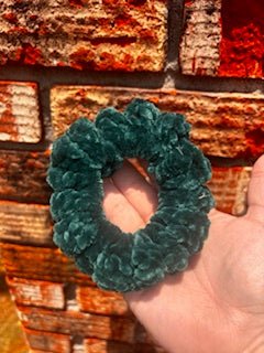 Emerald Green Velvet Scrunchie - Klassy Krafts Handmade Crochet Hair Tie - Mississippi Artisan