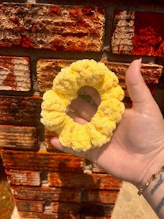 Handmade Yellow Velvet Scrunchie - Mississippi Crochet Hair Tie by Klassy Krafts. Soft, No-Dent Hair Accessory.