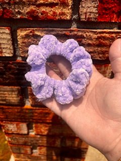 Purple Velvet Crochet Scrunchie - Handmade Hair Tie by Klassy Krafts, Mississippi. Soft, Gentle, No-Damage Hair Accessory