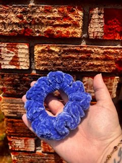 Handmade Velvet Crochet Scrunchie - Blue Hair Tie - Mississippi Made by Klassy Krafts