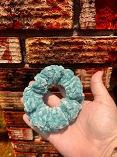 Crocheted Velvet Scrunchie - Teal Hair Accessory by Main Street Collective