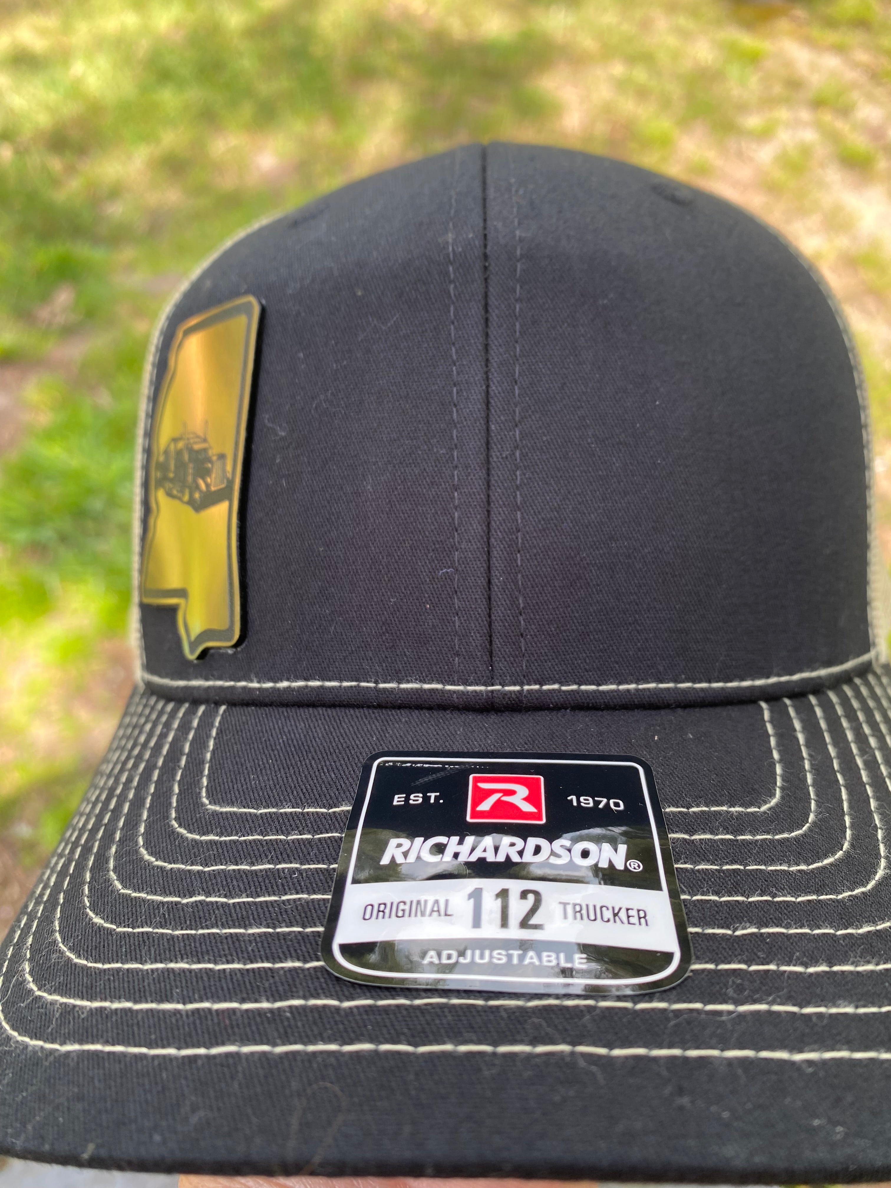 Mississippi Trucker Hat - Gold Truck Patch Richardson 112 Black Mesh Cap, State Pride