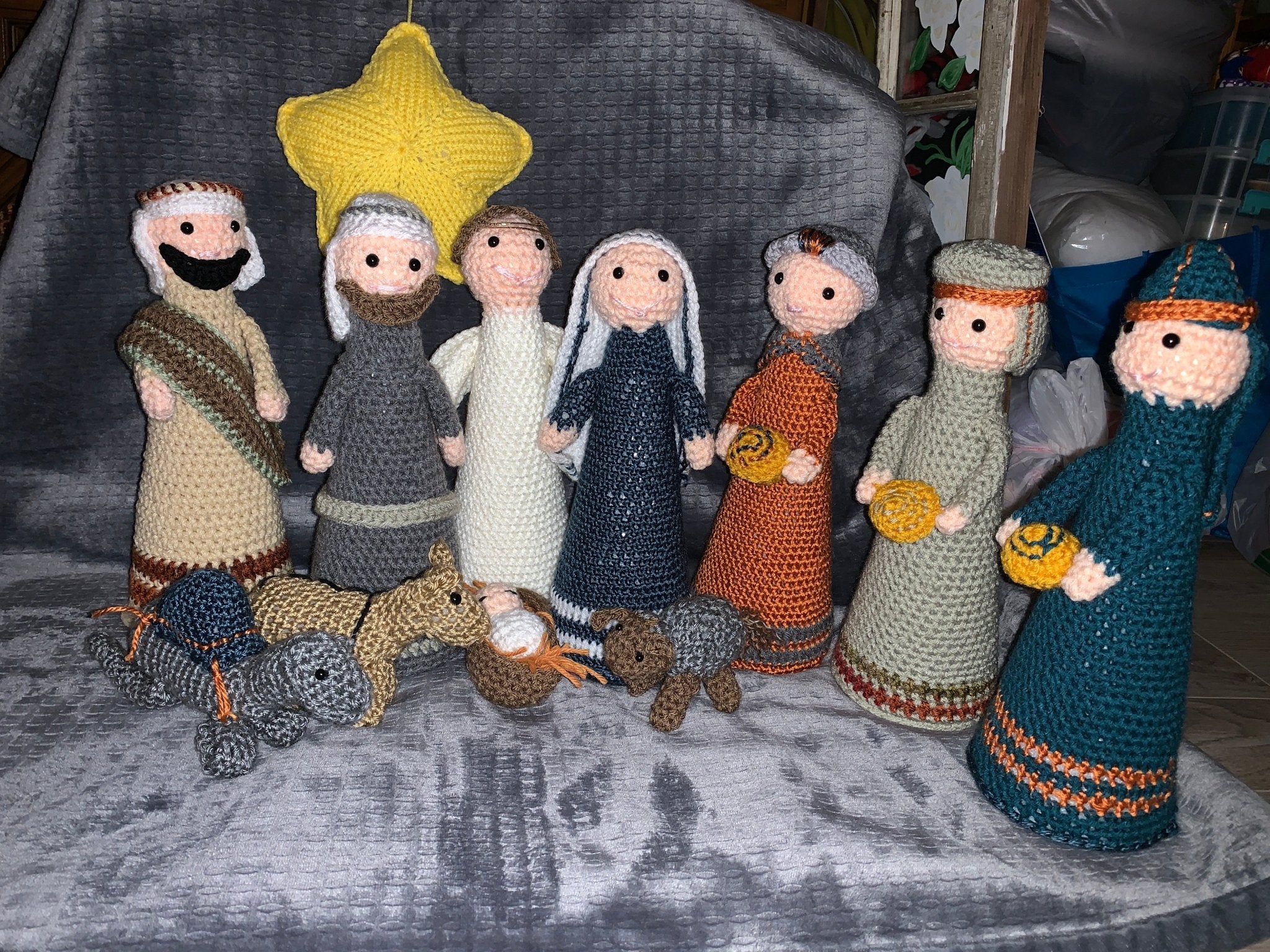 Crochet Nativity Scene Set: Handmade Christmas Decoration, Colorful, Religious, Baby Jesus, Mary, Joseph, Wisemen and Animals
