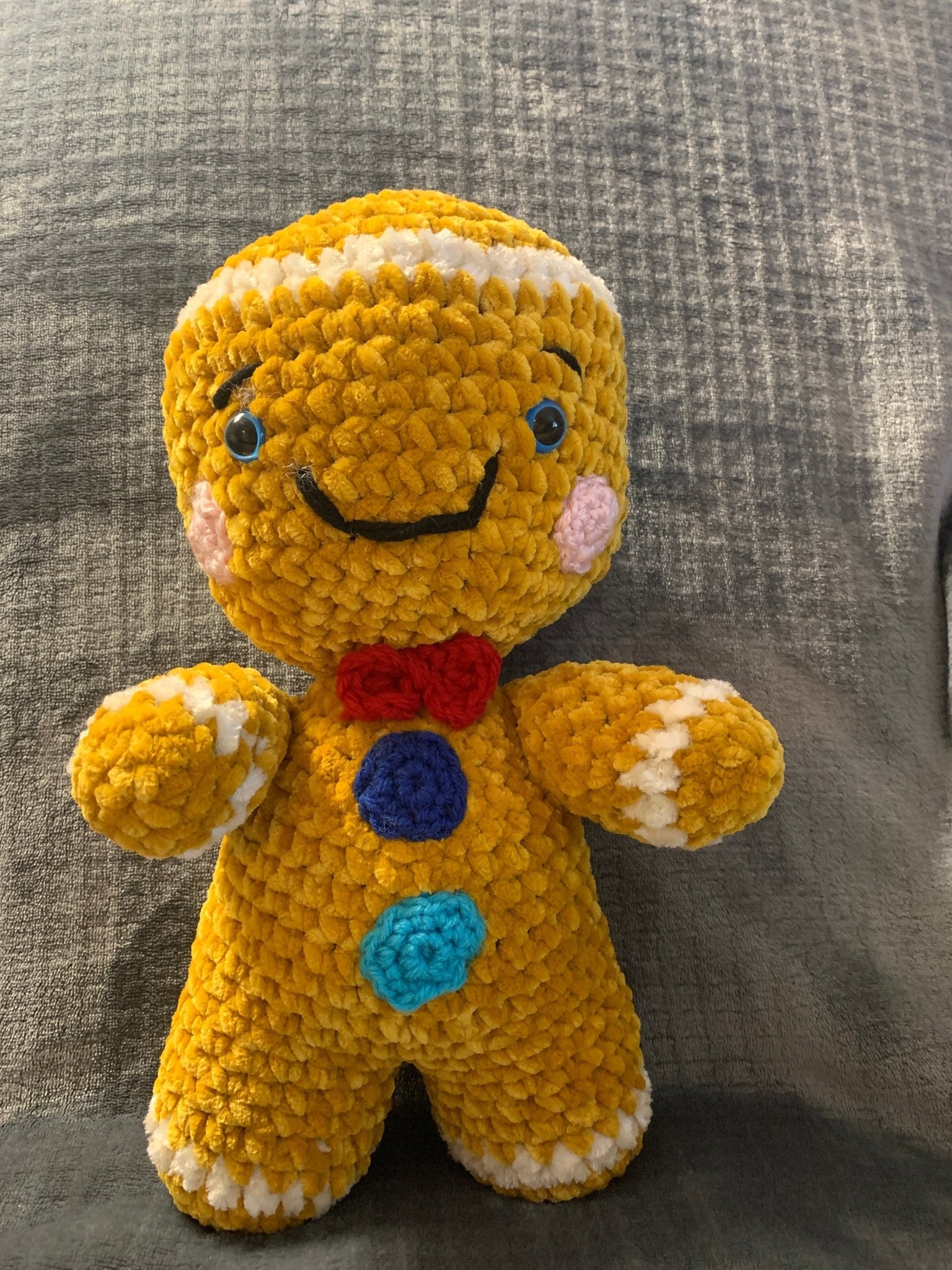 Crochet Gingerbread Man Plush by Main Street Collective - Cute handmade Christmas toy.
