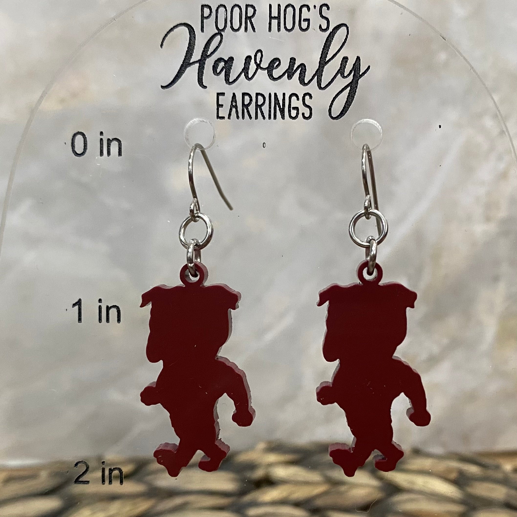 Maroon Bulldog Earrings for Mississippi Game Day - Poor Hog's Heavenly Earrings