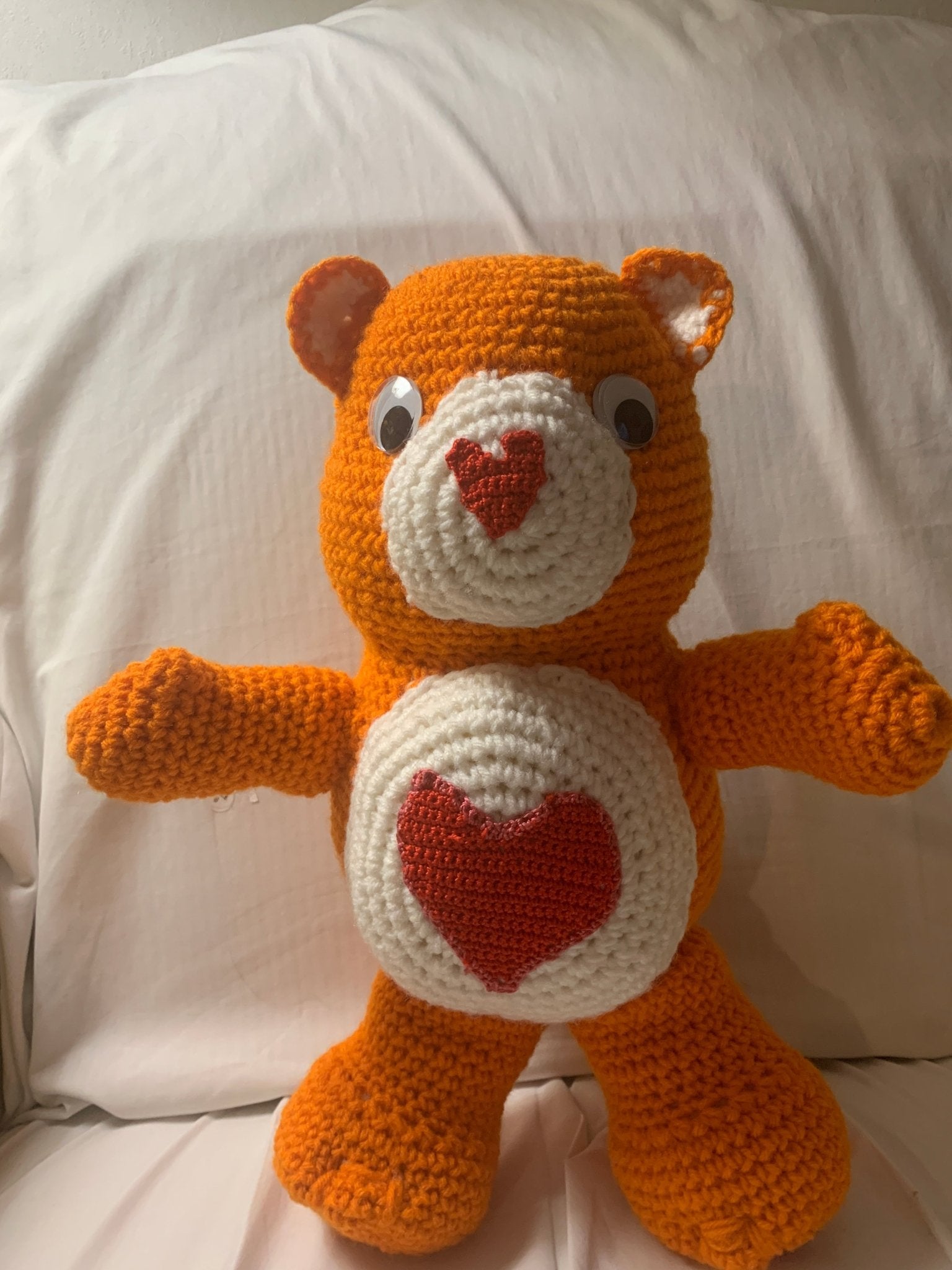 Orange Crochet Love Care Bear - Handmade Plush Toy by Main Street Collective