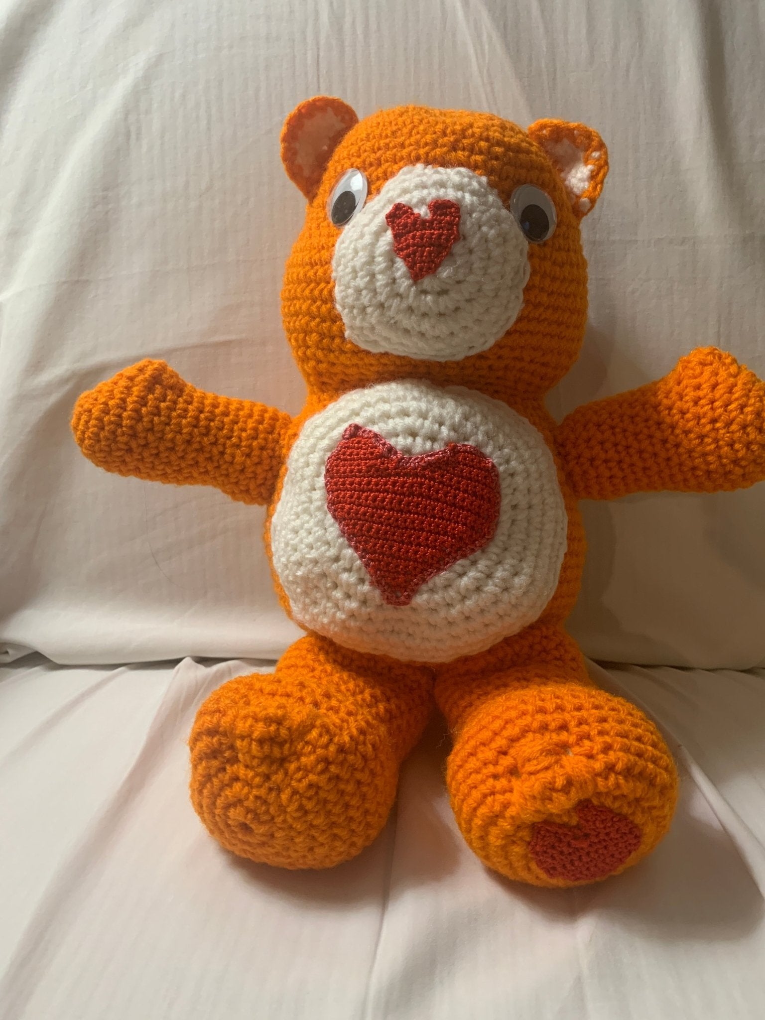 Handmade Crochet Orange Care Bear with Heart, Love Care Bear from Main Street Collective