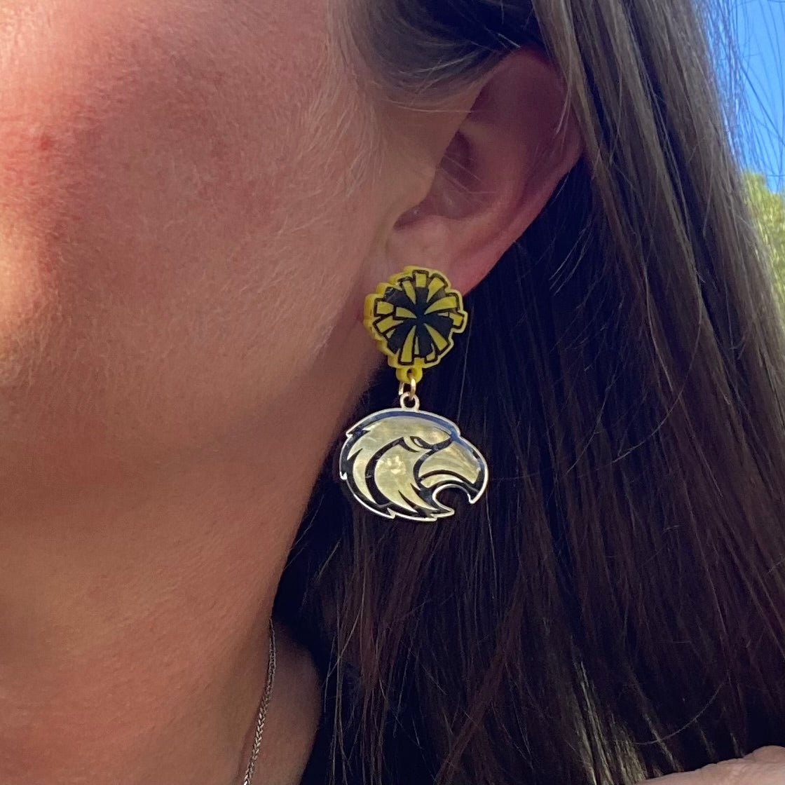 Eagle Mascot Earrings: Pom Pom & Eagle Dangle, School Spirit Jewelry