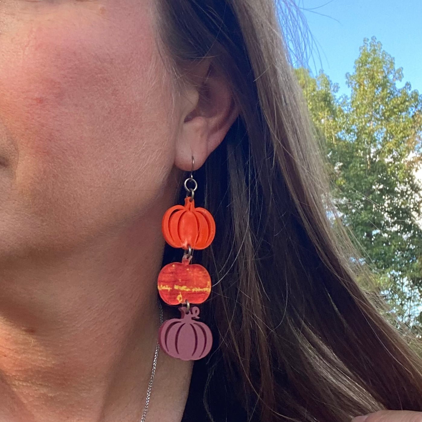 Fall Pumpkin Earrings: Stacked Acrylic Dangle Earrings, Handmade Autumn Jewelry, Main Street Collective