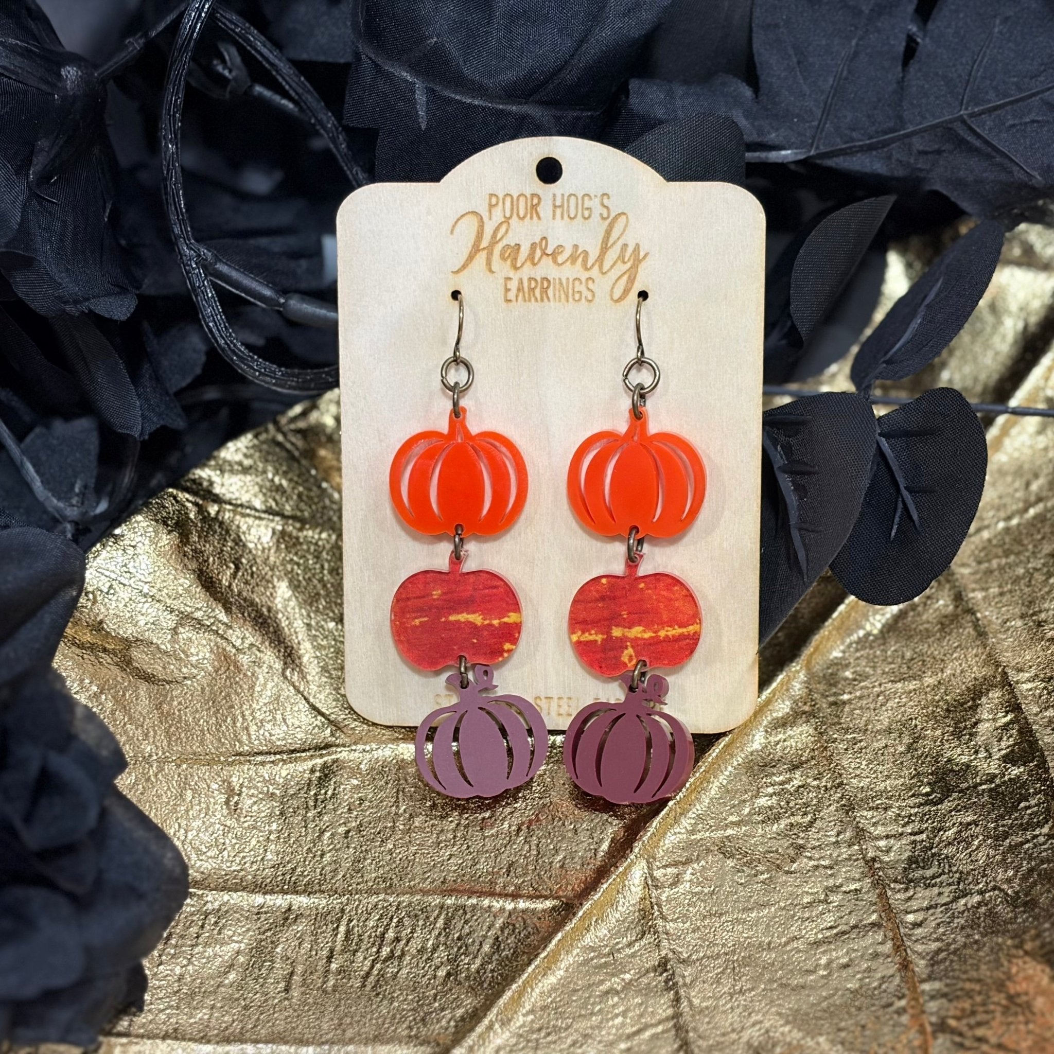 Stacked Pumpkin Earrings: Acrylic Dangle Earrings, Fall Fashion Handmade Jewelry by Main Street Collective.