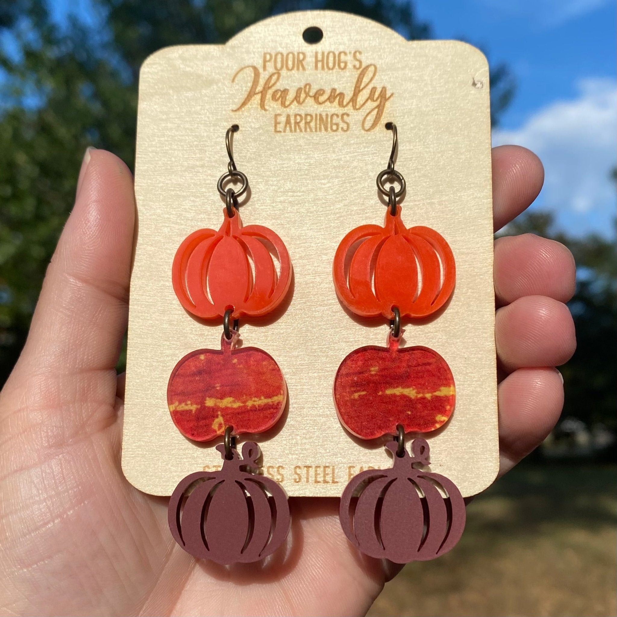 Stacked Pumpkin Earrings - Fall Acrylic Dangle Earrings - Handmade in Mississippi