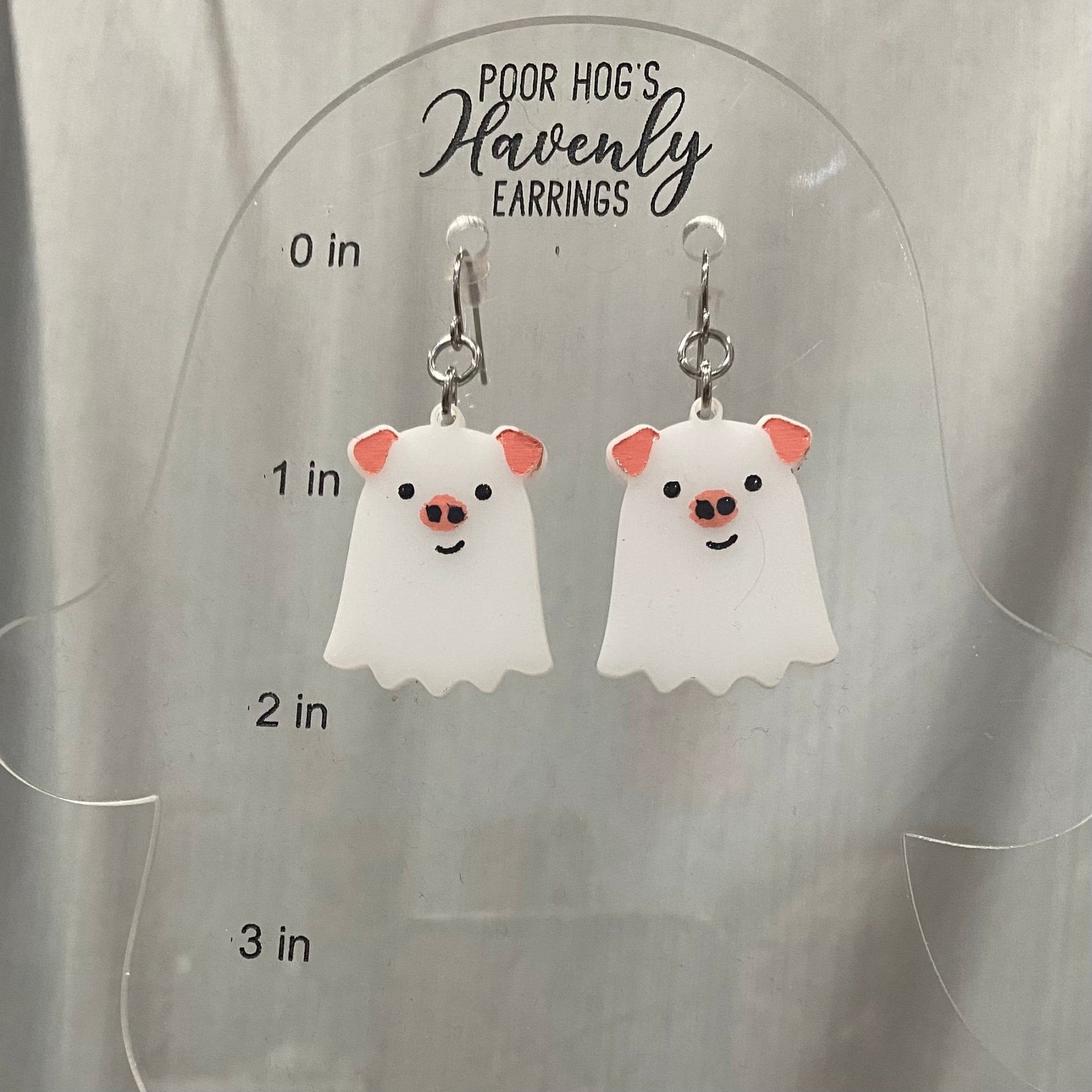 Pig Ghost Earrings – Spooky Cute Halloween Jewelry, Acrylic Dangle Earrings, Funny Pig Lover Gift, Handmade Statement Earrings