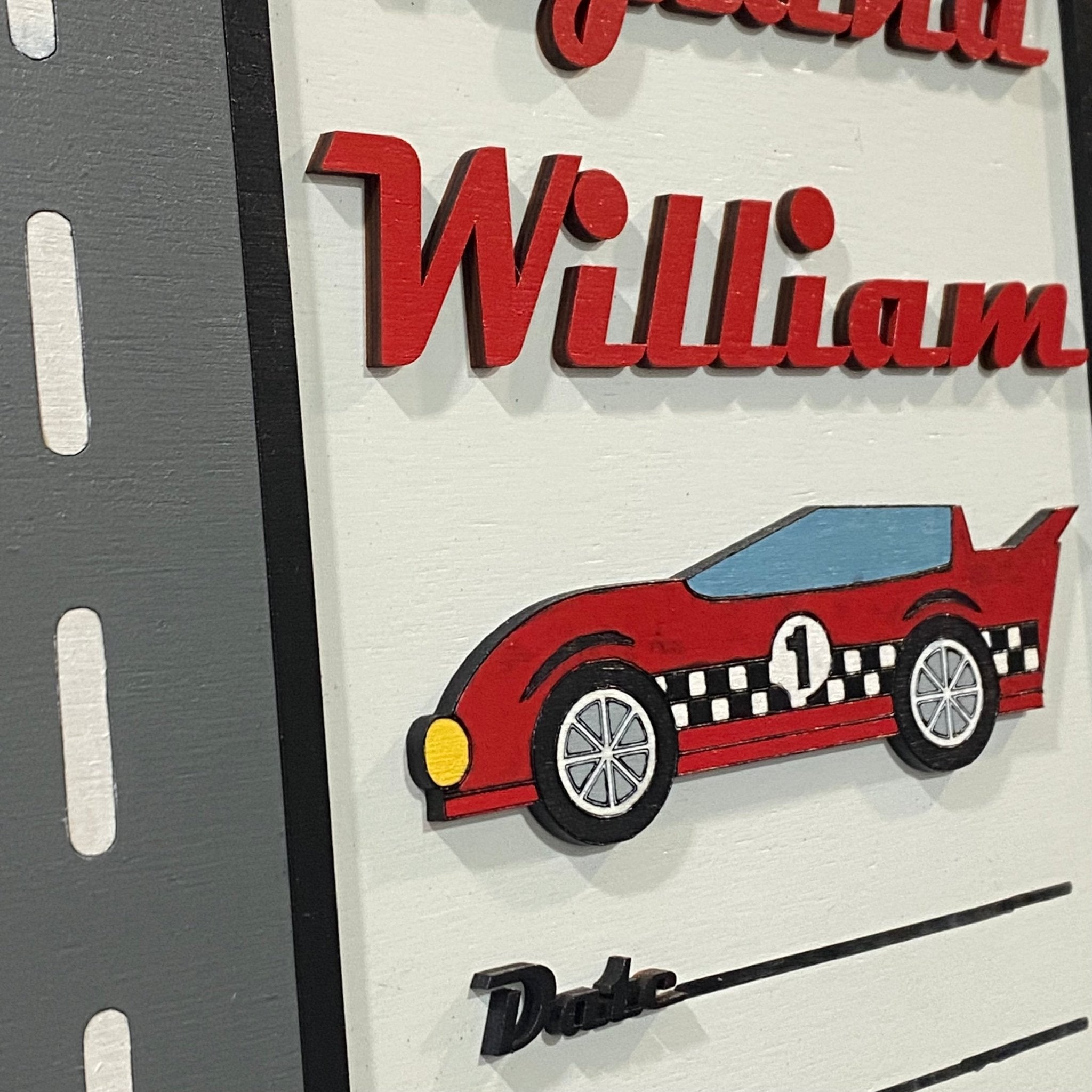 Personalized Racing Car Baby Birth Announcement Door Hanger - Custom Hospital Sign