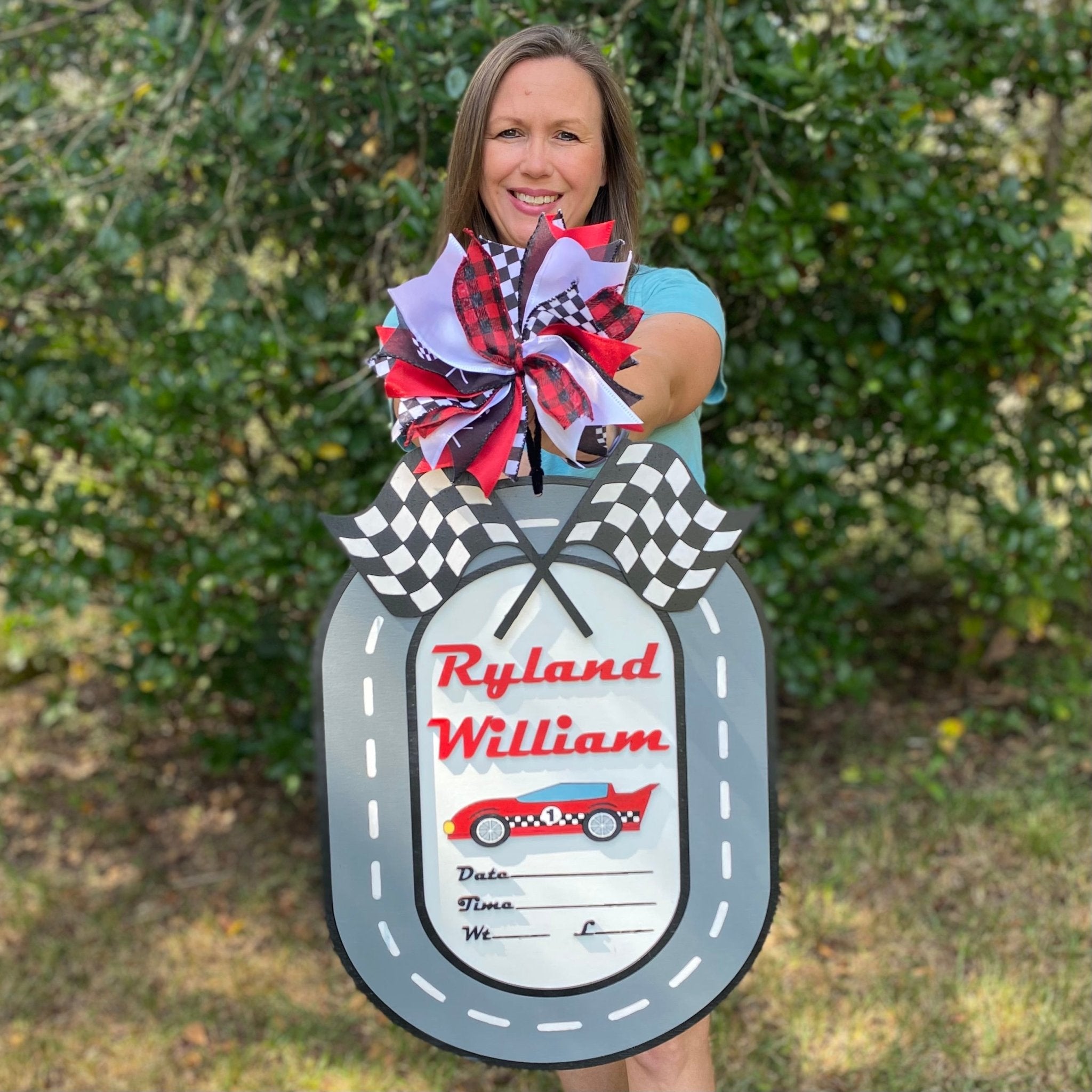 Racing Car Birth Announcement Door Hanger by Main Street Collective for Ryland William