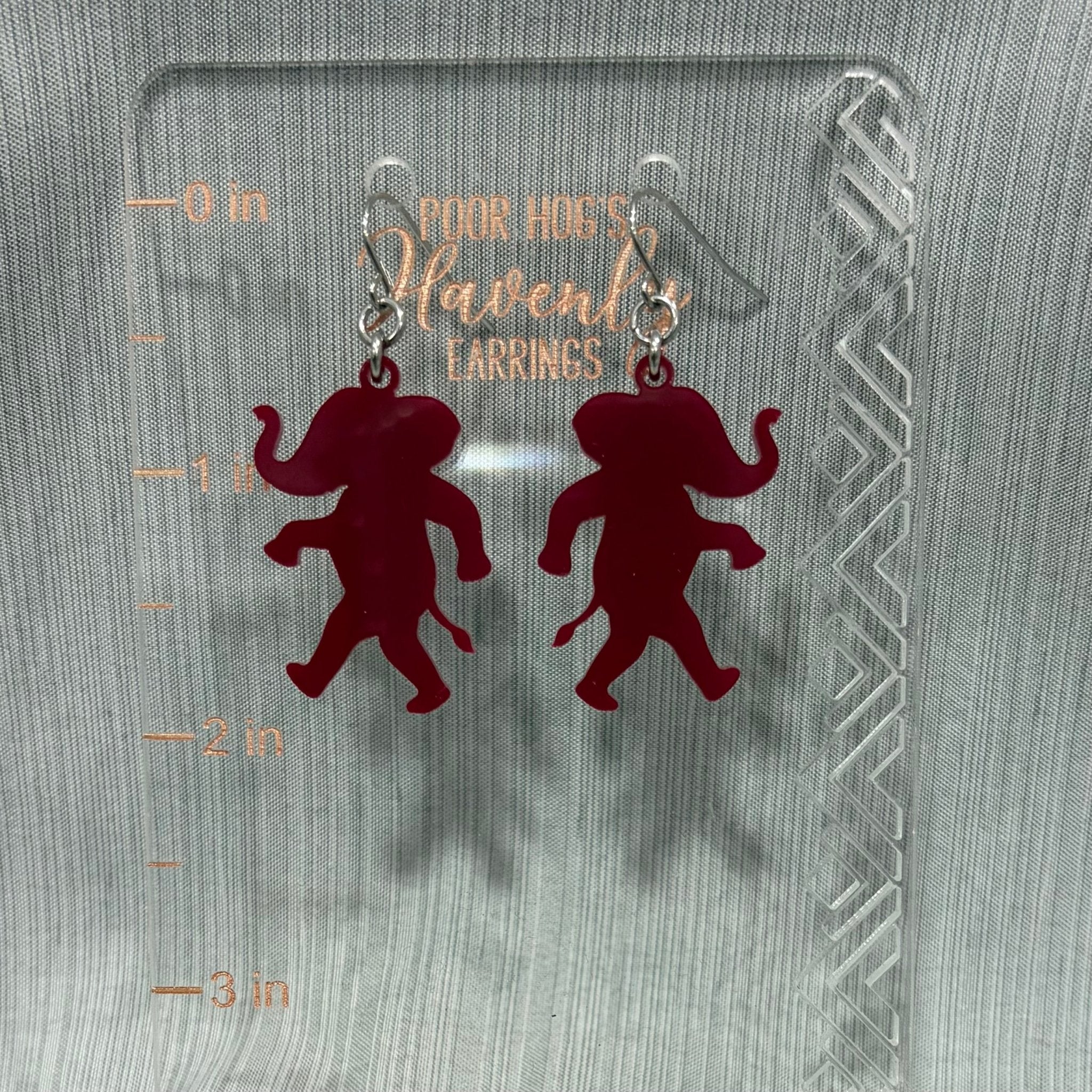 Crimson Elephant Acrylic Dangle Earrings Game with Stainless Steel Earwire