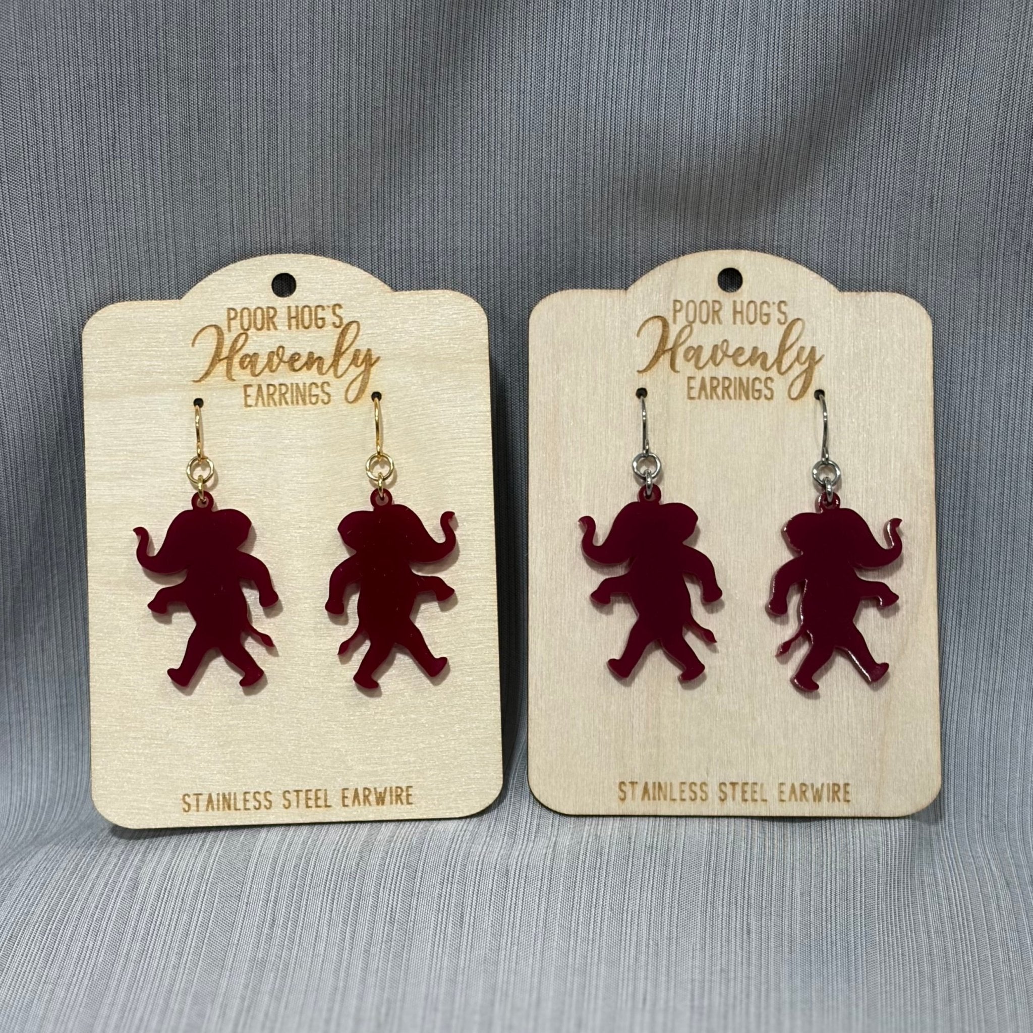 Crimson Elephant Acrylic Dangle Earrings Game with Stainless Steel Earwire